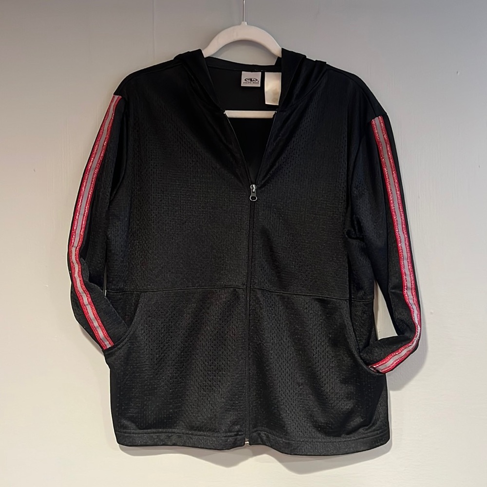 Athletic Works Mesh Hooded Zip Up with Red Sparkle Trim